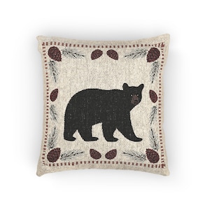 Black Bear Throw Pillow Rustic Cabin Decor Pinecone Woven Accent Cushion 17x18 Wilderness Lodge Lumberjack Aesthetic Woodsman Couch Pillow image 5