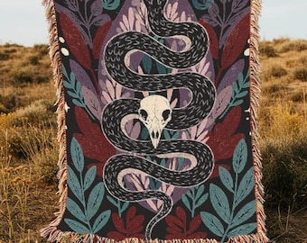 Snake Woven Blanket Witch Tapestry Celestial Snake Throw Occult Wall Hanging Spirit Tarot Tapestry Woven Throw Witchy