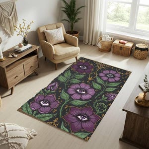 Whimsigothic Rug Goblinore Baroque Inspired Mystical Eye Floral Area Rug Decor Dark Cottagecore Victorian Gift for Goths Botanical