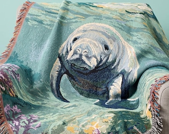 Manatee Woven Blanket Manatee Tapestry Animal Lover Gift for Manatee Lovers Serene Home Decor Tranquil Throw Blanket Cozy Couch Blanket