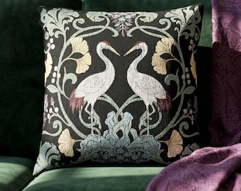 Eklektisk tranekudde William Morris-stil kudde stämningsfull maximalistisk dekor vävd gobeläng örngott Konst och hantverk heminredning