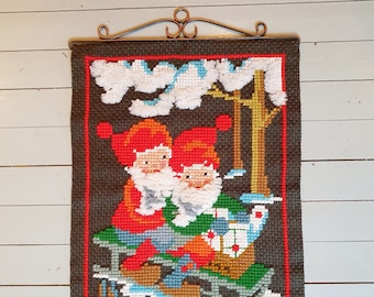 Vintage Norwegian Christmas Tapestry: God Jul Embroidered