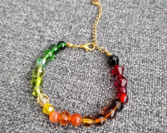 Multicoloured degrade rainbow bracelet, crystal and glass beads.