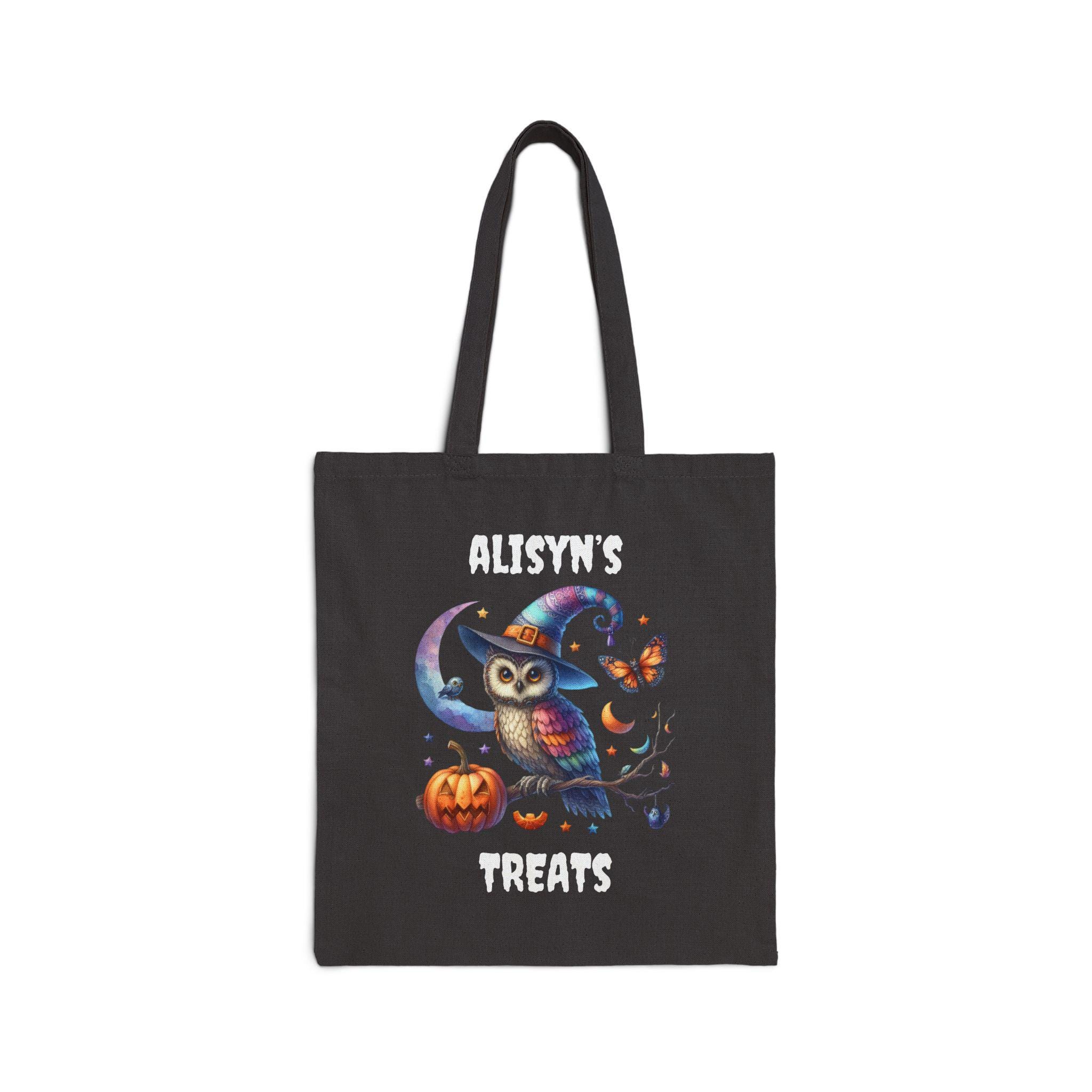 Halloween Owl Pumpkin Witch Hat Tote Bag, Cute Owl and Pumpkin Moon Stars Tote Bag, Halloween Themed
