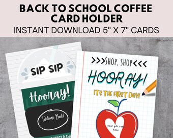 Descarga instantánea de portatarjetas de regalo para el regreso a clases, portatarjetas de regalo para café, portatarjetas de regalo para compras, portatarjetas de regalo para maestros, descarga digital