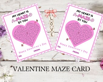 Maze Valentine Valentine Cards | Instant Download | Candy Valentine Card | School Valentines | Printable Valentine Maze Pencil Holder