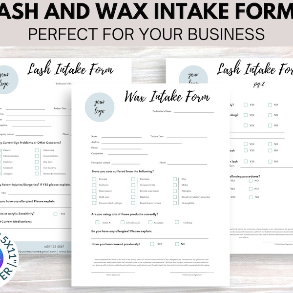 Beauty Salon Forms | Lash Tech Consultation Form | Editable Wax and Lash Consent Template | Client Intake Form | Eyelash Extension Forms