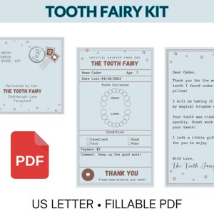 Printable Tooth Fairy Receipt, Tooth Fairy Letter, Tooth Fairy Envelope, Printable Tooth Fairy Bundle, Instant Download, Fillable PDF