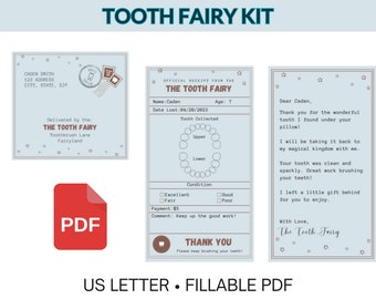 Printable Tooth Fairy Receipt, Tooth Fairy Letter, Tooth Fairy Envelope, Printable Tooth Fairy Bundle, Instant Download, Fillable PDF