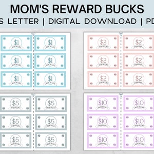 Mom Bucks | Reward Bucks | Excellent Behavior Bucks | Chore Bucks for Children | Printable Mom Money | Allowance Play Money