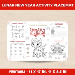 Lunar New Year Children&#39;s Activity Placemat | Year of the Dragon Place Setting | Printable Chinese New Year Classroom Activities & Games PDF
