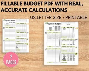 Monthly Budget Tracker | PDF File | US Letter | Paycheck Tracker | Digital Use | Fillable | Printable