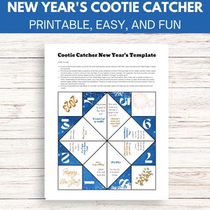 New Year&#39;s Joke Fortune Teller, Holiday Cootie Catcher, Printable Paper Crafts, Fun Activity, School and Party, New Year Games