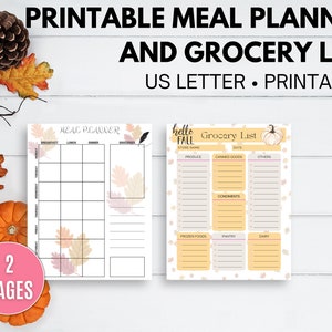 Herbst Mahlzeit Plan Vorlage, Herbst Einkaufsliste druckbar, Kaltwetter Mahlzeit Plan druckbar, bearbeitbares PDF-Bundle