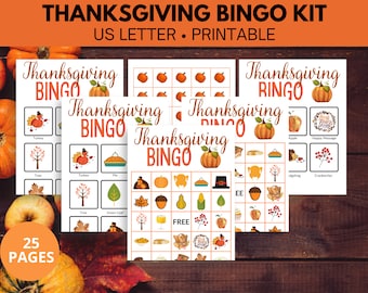 20 THANKSGIVING Bingo Cards, Printable THANKSGIVING bingo, Family Party Game,  Fun Thanksgiving dinner games,