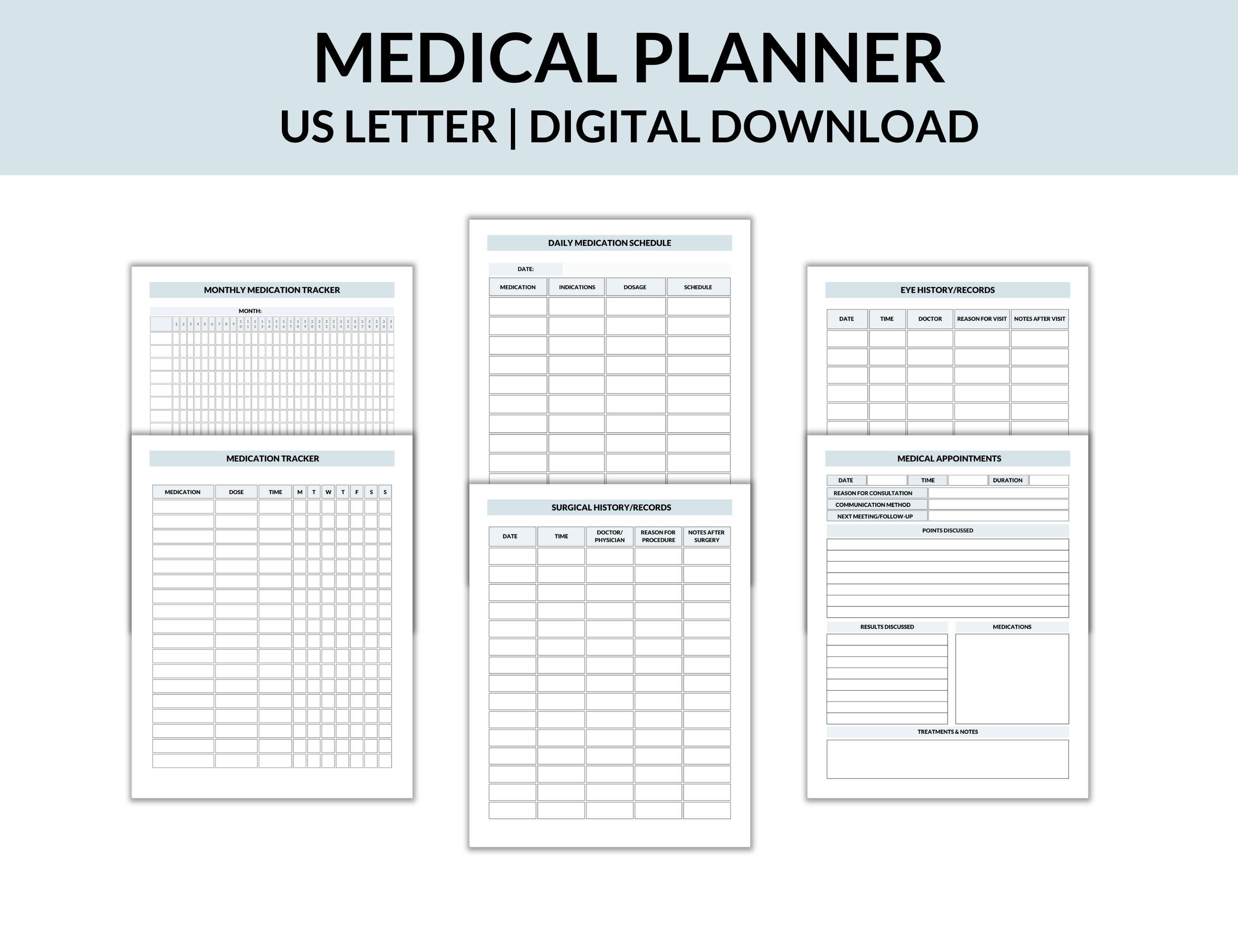 Medical Binder Medication Tracker Medical Planner Digital Download