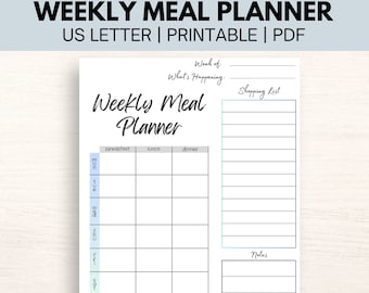Weekly Meal Planner | Meal Prep | Grocery List | DIGITAL Planner | Food Prep | Ipad Planner | Letter Size | Weekly Meal Tracker