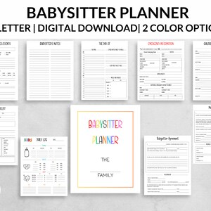 Babysitter Planner, Informazioni per l&#39;assistenza all&#39;infanzia, Cartella per l&#39;assistenza all&#39;infanzia, Note per la babysitter, Rapporto giornaliero per i bambini, Babysitter Planner, Stampabile