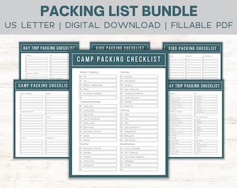 Vacation Packing Checklist | Editable Travel Packing List | Trip Checklist | Camping | Kids Packing List | Digital Download | Fillable PDF