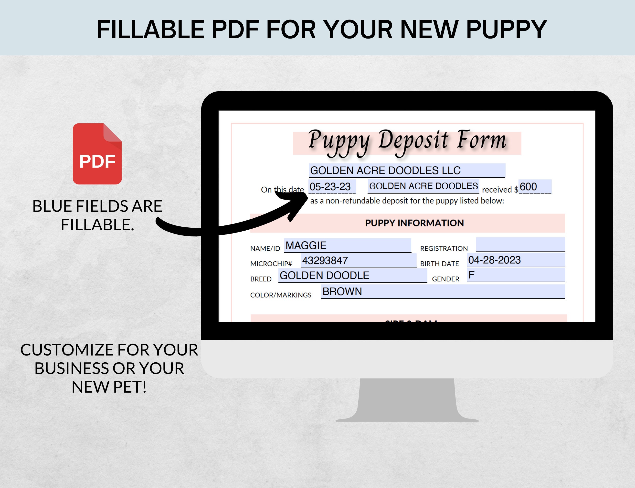 Breeder Puppy Deposit Form Puppy Bundle New Pet Fillable PDF Puppy
