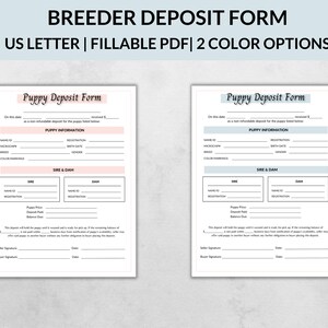 Breeder Puppy Deposit Form | Puppy Bundle | New Pet | Fillable PDF | Puppy Deposit Receipt, Dog Breeder Records, Dog Breeder Forms,