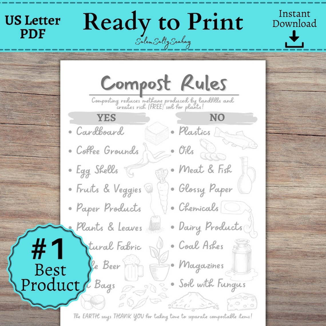 Grey Compost Bin Rules Poster Sign Zero Waste Kitchen Etsy