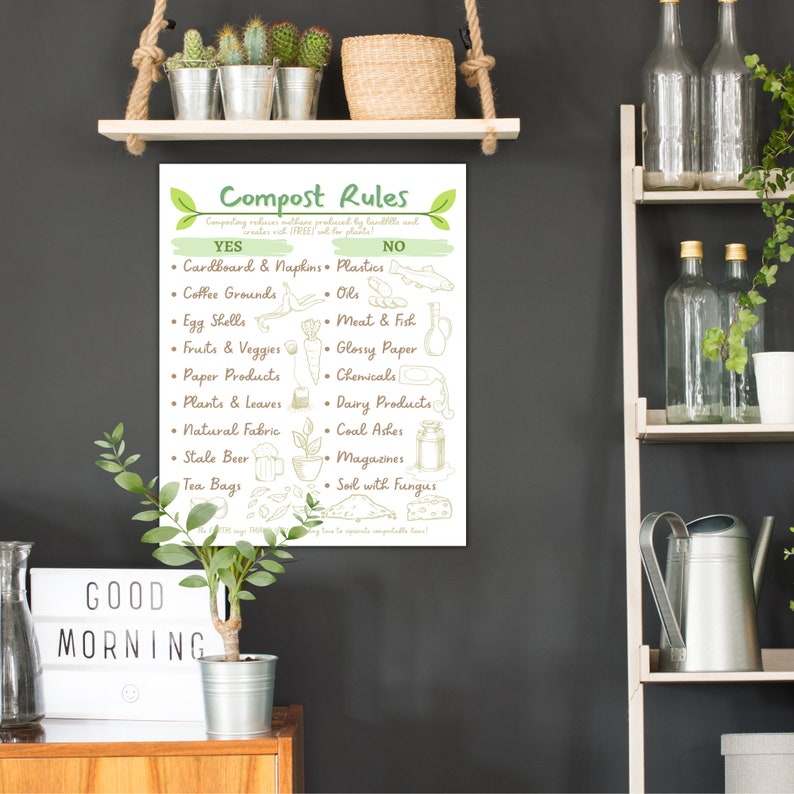 Compost Bin Rules Sign | Zero Waste Kitchen | Printable Download - Etsy