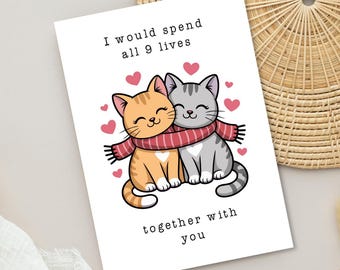 Cat Greeting Card for Boyfriend Girlfriend Wife Husband, Romantic Anniversary, Valentine's Day, Love You PDF 5x7 Instant Download Digital