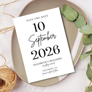 Modèle de carte "Retenez cette date" minimaliste, Simples "Retenez notre date", "Retenez cette date" moderne, faire-part, téléchargement immédiat, Corjl bricolage numérique