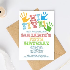 Hi Five 5th Birthday Invitation, Hi Five Hand Birthday Invitation, Modern Colorful Birthday Invitation Template, Instant Download Corjl DIY