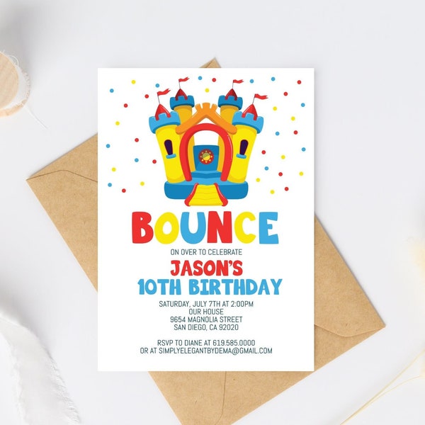 Bounce House Birthday Invitation Template, ANY AGE, Instant Download Bouncing Castle Birthday Invitation for Boys Teens Kids Girls, Corjl