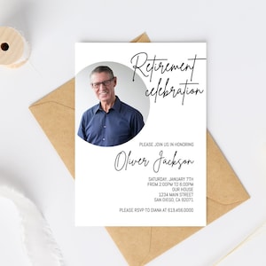 Photo Retirement Party Invitation Template, Minimalist Retirement Celebration Invitations, Modern Retirement Party, Instant Download Corjl