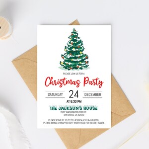 Christmas Party Invitation, Editable Christmas Invitation Template, Printable Christmas Party Invitation, Christmas Tree Holiday Invitation
