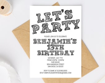 Minimalist Birthday Invitation Template for Boys Kids Girls, ANY AGE, Instant Download Birthday Invitation, Corjl DIY Evite Digital Invite