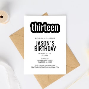 Minimalist Black & White Birthday Invitation Template, ANY AGE, Instant Download Modern Birthday Invitation for Boys Teens Kids Girls, Corjl