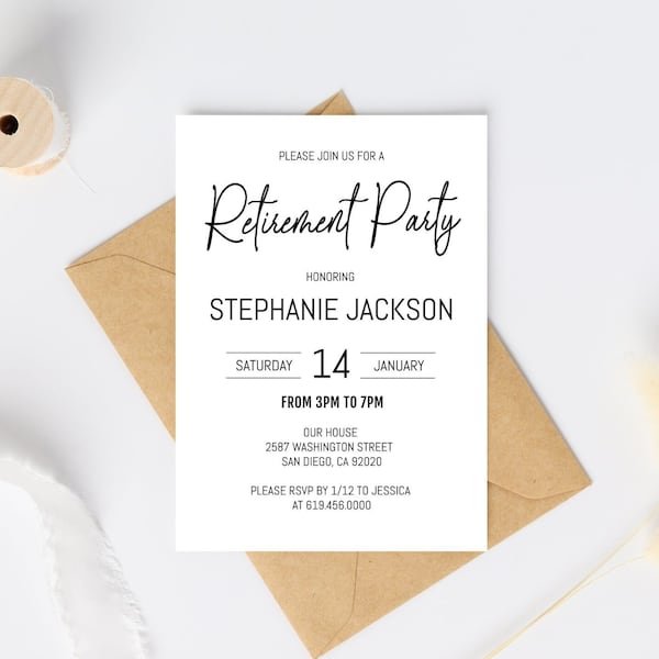 Boho Retirement Party Invitation, Minimal Retirement Celebration Invite, Modern Editable Digital Retirement Invite, Instant Download, Corjl