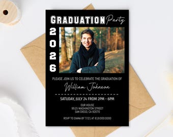 Graduation Invitation Template, Photo Grad Party Invite, College High School, Printable Corjl DIY Text evite Digital instant download