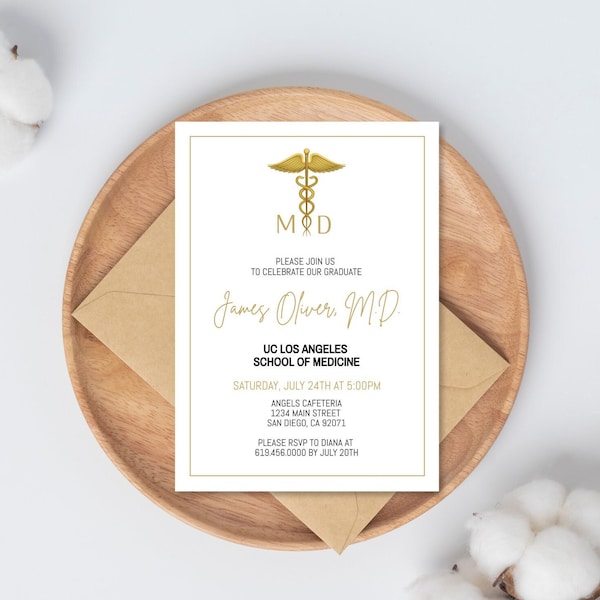 Doctor Graduation Invitations Template, Doctor Graduation Party Invitation, Pharmacist, Medical School Graduation, Stethoscope, Corjl DIY