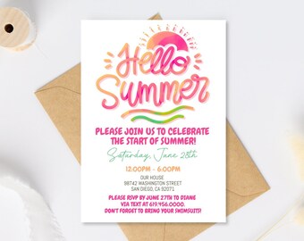 Plantilla de invitación para fiesta de verano, Corjl DIY (Descarga digital)