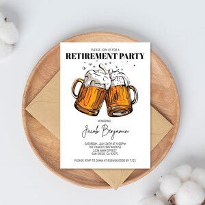Beer Retirement Invitation Template, Beer Retirement Invitation, Beer Retirement Party Invitation for Men Women, Instant Download Corjl DIY