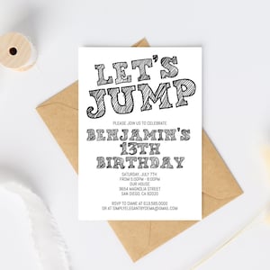 Let&#39;s Jump Birthday Invitations for Boys Teens Kids Girls, Playground Birthday Party Invitations Template, ANY AGE, Instant Download, Corjl