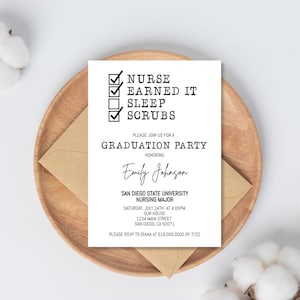 Nurse Graduation Invitation Template, Minimalist Nurse Graduation Invitation, RN, Medical Graduation, Doctor, Editable Corjl DIY Checklist