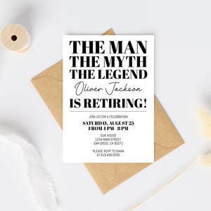 Minimale Ruhestand Party Einladung Vorlage, der Mann der Mythos die Legende Ruhestand Feier Einladungskarte, Sofort Download DIY Corjl