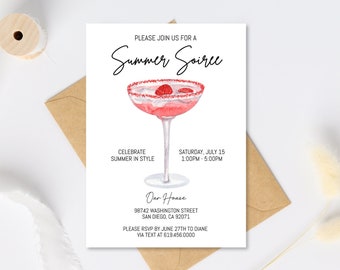 Summer Soiree Party Invitation Template, Margarita Invitation, Summer Party Last Day of Year, Neighborhood Party, Corjl DIY Instant Download