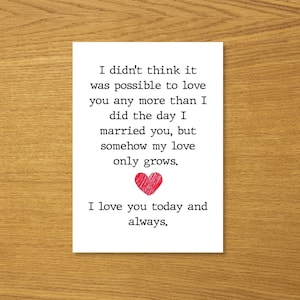 Printable wedding anniversary card, digital card, card for her, card for him, instant download card, PDF 5x7, Romantic Love You card