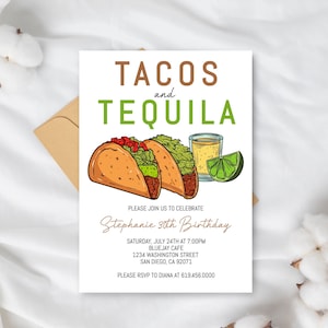 Tacos and Tequila Birthday Invitation Template, Fiesta Invitation, Adult Party Invitation, Mexican Let&#39;s Fiesta, Corjl DIY Instant Download