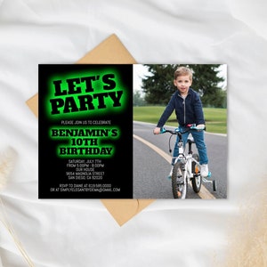 Black & Green Birthday Invitation for Boys Teens Kid/ANY AGE/Neon Green Birthday Invitation Template/Instant Download/Glow in the Dark Party