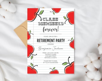 Teacher Retirement Invitation, Editable Class Dismissed Forever Party Invitation, Principal Retirement Invitation, Corjl DIY Template
