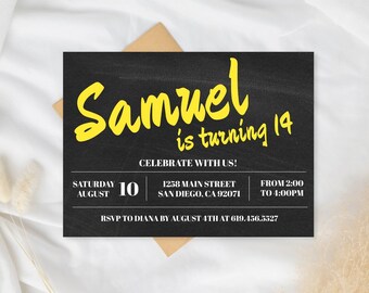 Black and Yellow Birthday Invitation for Boys/ANY AGE & Color/Edit Yourself with Corjl Birthday Invitation/Instant Download/Digital Invite