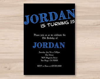 Black and Blue Birthday Invitation for Boys/ANY AGE & Color Edit Yourself Printable Birthday Invitation/Instant Download/Digital Invitation